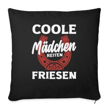 Cool Girl Frison Cheval Fille Équitation - Housse de coussin décorative 45 x 45 cm - noir - Devant