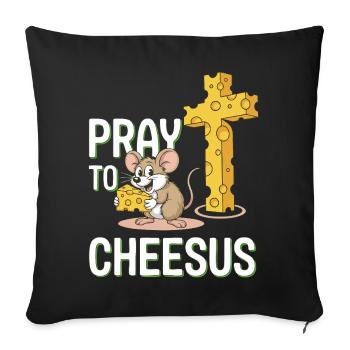 Priez le cheesus – Croix de souris et de fromage - Housse de coussin décorative 45 x 45 cm - noir - Devant
