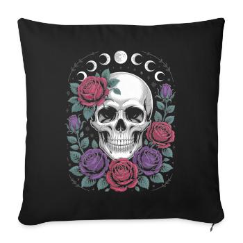 Gothic Skull with Moon Phases and Roses Design - Sofa pillowcase 17,3'' x 17,3'' (45 x 45 cm) - black - Front