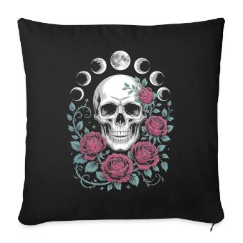 Gothic Skull with Moon Phases and Roses Design - Sofa pillowcase 17,3'' x 17,3'' (45 x 45 cm) - black - Front