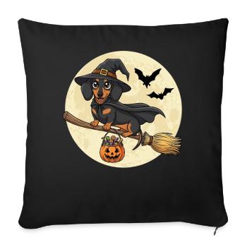 Teckel mignon sorcière Halloween - Housse de coussin décorative 45 x 45 cm - noir - Devant