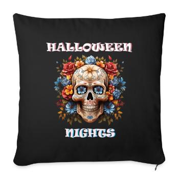 Crâne d’Halloween en sucre Design - Housse de coussin décorative 45 x 45 cm - noir - Devant