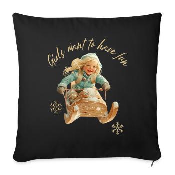 Les filles veulent s’amuser à faire de la luge - Housse de coussin décorative 45 x 45 cm - noir - Devant