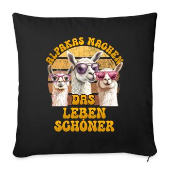 Éventail d’alpaga LES ALPAGAS RENDENT LA VIE PLUS AMUSANTE - Housse de coussin décorative 45 x 45 cm - noir - Devant