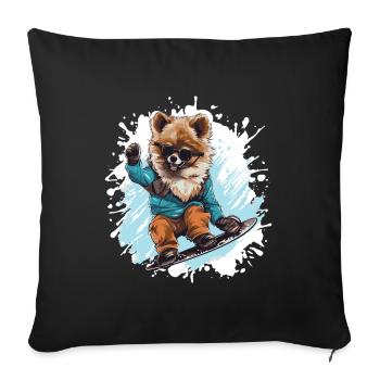 Pomeranian Dog Snowboard - Sofa pillowcase 17,3'' x 17,3'' (45 x 45 cm) - black - Front