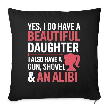 blague chemise arme pelle alibi - Housse de coussin décorative 45 x 45 cm - noir - Devant