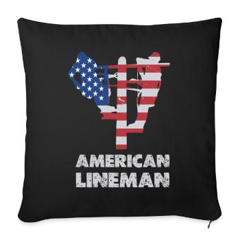 Silhouette du drapeau du monteur de lignes américain - Housse de coussin décorative 45 x 45 cm - noir - Devant