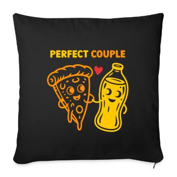 Perfect Couple Pizza And Soda Cartoon Art - Sofa pillowcase 17,3'' x 17,3'' (45 x 45 cm) - black - Front