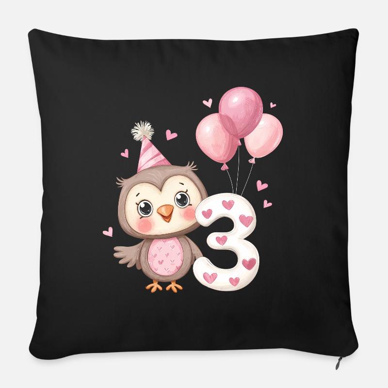 Third Birthday Owl with Balloons - Sofa pillowcase 17,3'' x 17,3'' (45 x 45 cm) - black