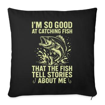 Pêcheur pêcheur pêcheur Poisson drôle de pêcheur disant - Housse de coussin décorative 45 x 45 cm - noir - Devant