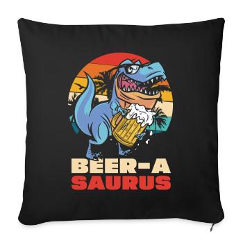 BeerA Saurus Dino mit Bierkrug - Sofakissenbezug 45 x 45 cm - Schwarz - Vorne