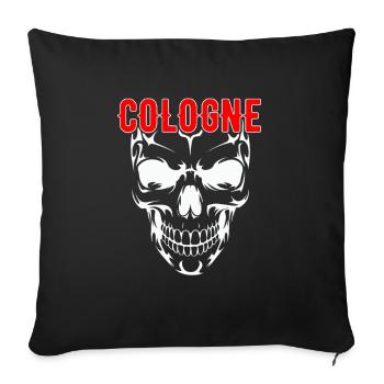 Kölner Schädel mit roter COLOGNE Schrift - Sofakissenbezug 45 x 45 cm - Schwarz - Vorne