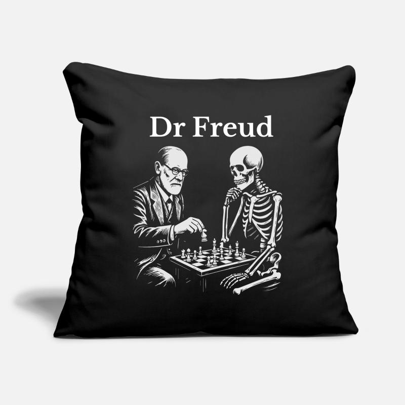 Duel d’échecs Freud avec squelette Housse de coussin décorative 45 x 45 cm