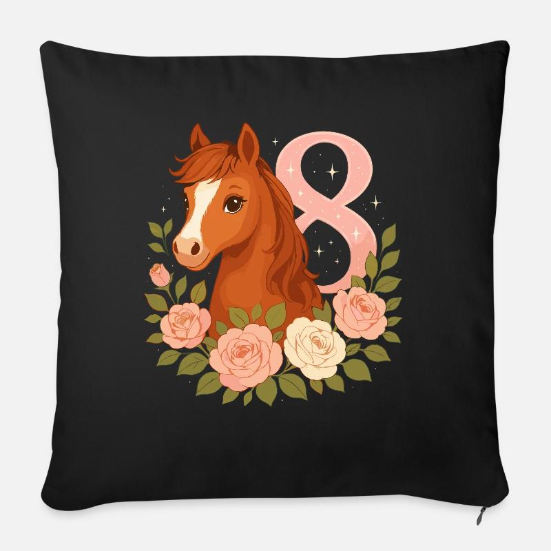 8. Geburtstag Mädchen, Pferd, Pony, 8 Jahre alt - Sofakissenbezug 45 x 45 cm - Schwarz