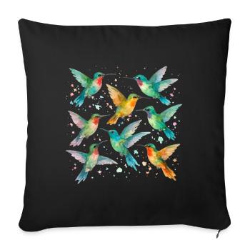 Colibris colorés à l’aquarelle – Légèreté et couleur - Housse de coussin décorative 45 x 45 cm - noir - Devant