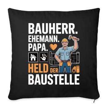 Héros du chantier – papa, mari et constructeur - Housse de coussin décorative 45 x 45 cm - noir - Devant