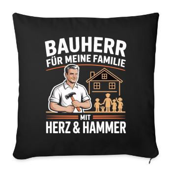 Builder for my family – Herz & Hammer - Sofa pillowcase 17,3'' x 17,3'' (45 x 45 cm) - black - Front
