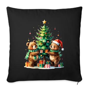 Winterbären am Weihnachtsbaum - Sofakissenbezug 45 x 45 cm - Schwarz - Vorne