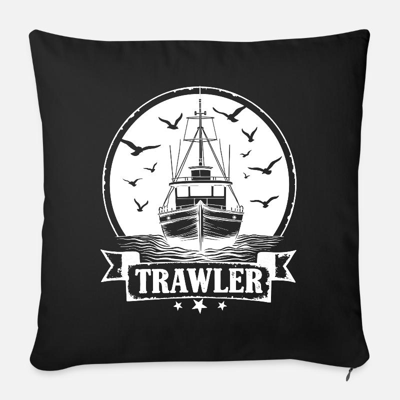 Trawler Fischkutter Ahoi Maritim - Sofakissenbezug 45 x 45 cm - Schwarz