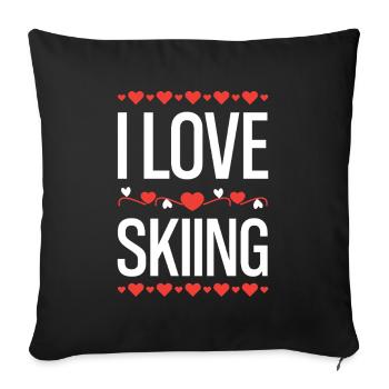J’aime le ski Coeur Design - Housse de coussin décorative 45 x 45 cm - noir - Devant