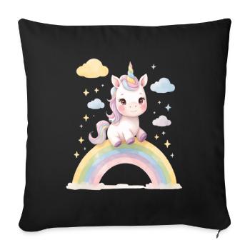 Unicorn on rainbow magic - Sofa pillowcase 17,3'' x 17,3'' (45 x 45 cm) - black - Front