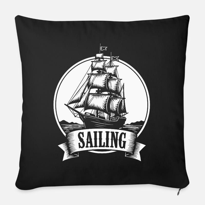 Sailing Segelschiff Maritim Ahoi - Sofakissenbezug 45 x 45 cm - Schwarz