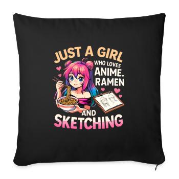 Anime Ramen Sketching Girl - Sofa pillowcase 17,3'' x 17,3'' (45 x 45 cm) - black - Front