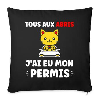 jeune permis, jeune conducteur, permis de conduire - Housse de coussin décorative 45 x 45 cm - noir - Devant