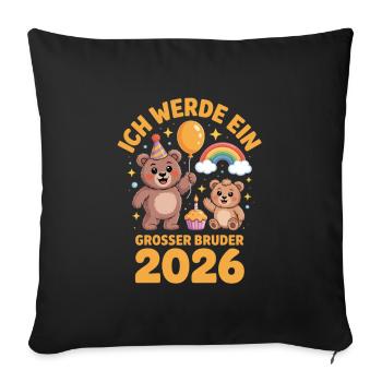 Je vais être un grand frère ours 2026 - Housse de coussin décorative 45 x 45 cm - noir - Devant