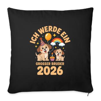 Je vais être un chiot chien grand frère 2026 - Housse de coussin décorative 45 x 45 cm - noir - Devant