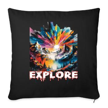 Colourful landscape with 'Explore' print - Sofa pillowcase 17,3'' x 17,3'' (45 x 45 cm) - black - Front