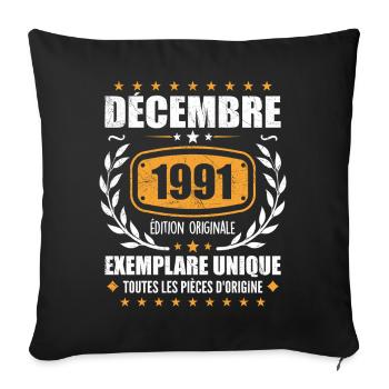 Décembre 1991 Anniversaire - Nées En Décembre 1991 - Housse de coussin décorative 45 x 45 cm - noir - Devant