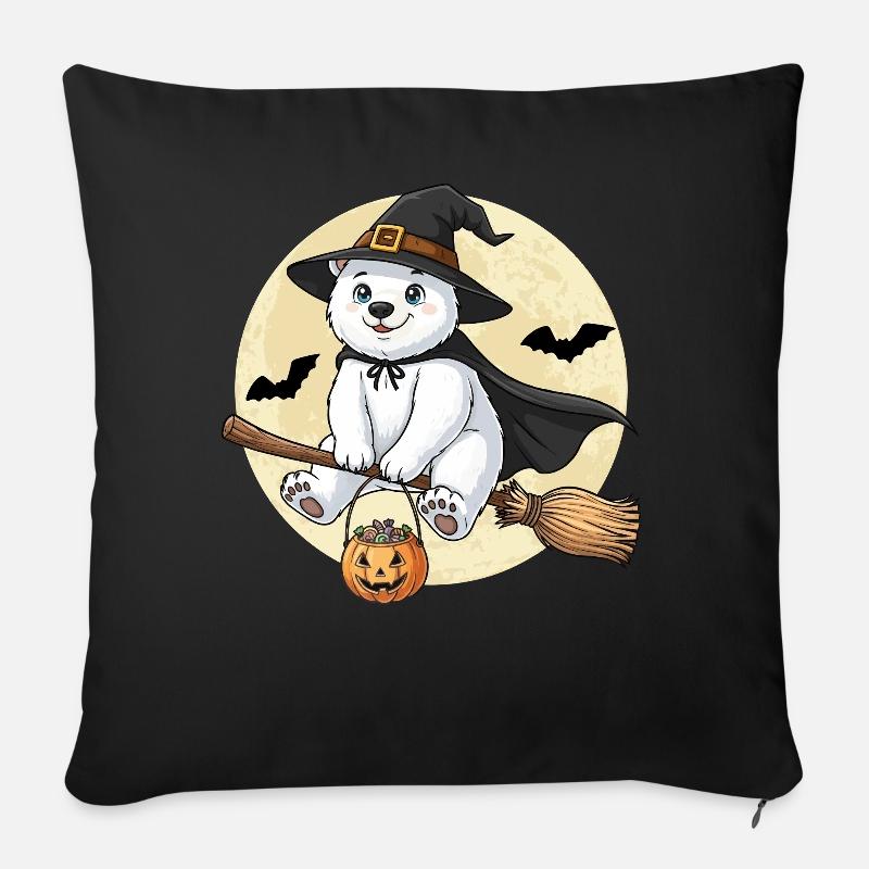 Cute Polar Bear Witch Halloween Pumpkin Full Moon - Sofa pillowcase 17,3'' x 17,3'' (45 x 45 cm) - black