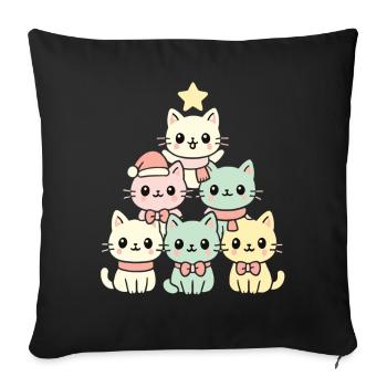 Arbre de Noël pour chats – Chats de Noël mignons - Housse de coussin décorative 45 x 45 cm - noir - Devant