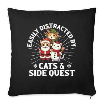 Facilement distrait par Cats & Side Quest Gaming Xmas - Housse de coussin décorative 45 x 45 cm - noir - Devant
