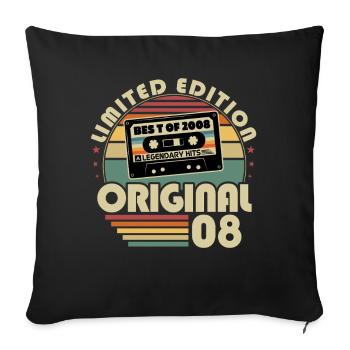 2008 Vintage Born Vintage Anniversaire Rétro - Housse de coussin décorative 45 x 45 cm - noir - Devant