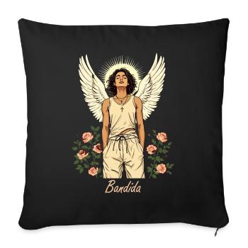 Angel Rebel with Roses and Wings - Sofa pillowcase 17,3'' x 17,3'' (45 x 45 cm) - black - Front