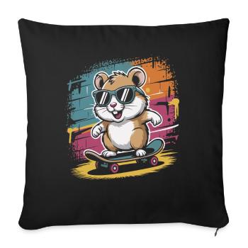 Bunter Skate-Hamster mit Sonnenbrille - Sofakissenbezug 45 x 45 cm - Schwarz - Vorne