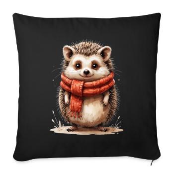 Winter hedgehog with red scarf - Sofa pillowcase 17,3'' x 17,3'' (45 x 45 cm) - black - Front