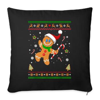 Hässliches Weihnachtspullover Lebkuchenmann Lustiges Geschenk - Sofakissenbezug 45 x 45 cm - Schwarz - Vorne