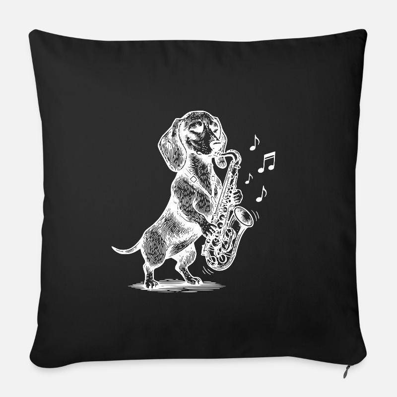 Dackel Saxophon Art Dog - Sofakissenbezug 45 x 45 cm - Schwarz