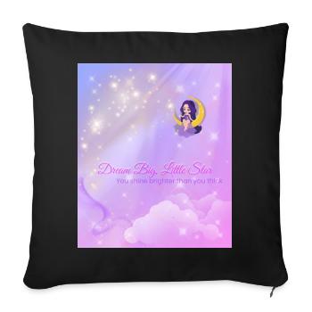 Rêve grand, petite étoile | Design magique de la Lune et de la Fille - Housse de coussin décorative 45 x 45 cm - noir - Devant