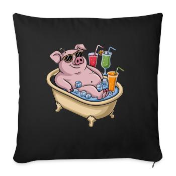 Relaxing pig in the bath with cocktails - Sofa pillowcase 17,3'' x 17,3'' (45 x 45 cm) - black - Front