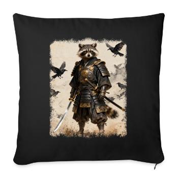 Samouraï raton laveur, Anime Graphique Guerrier japonais - Housse de coussin décorative 45 x 45 cm - noir - Devant