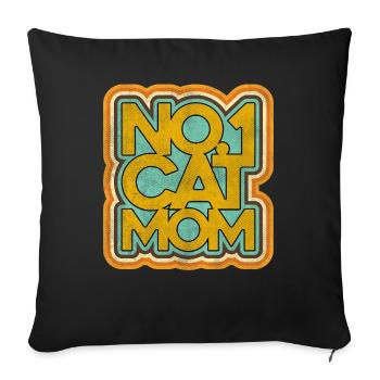 Badge rétro Cat Mom Number One - Housse de coussin décorative 45 x 45 cm - noir - Devant