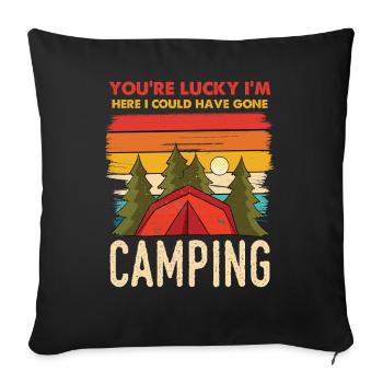 Camping Retro Sunset - Sofa pillowcase 17,3'' x 17,3'' (45 x 45 cm) - black - Front