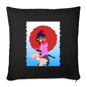Glitch Samurai Waifu: Vaporwave-Ästhetik - Sofakissenbezug 45 x 45 cm - Schwarz - Vorne