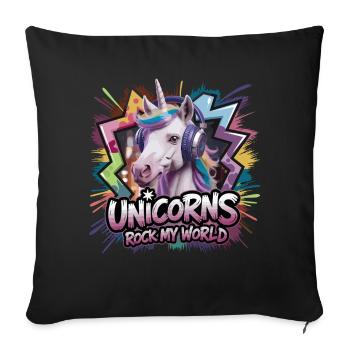 Unicorns Rock My World Imaginative Motif - Sofa pillowcase 17,3'' x 17,3'' (45 x 45 cm) - black - Front
