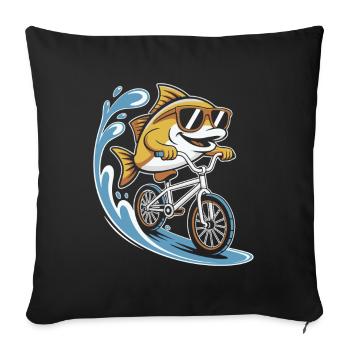 Poisson à vélo avec des lunettes de soleil - Housse de coussin décorative 45 x 45 cm - noir - Devant