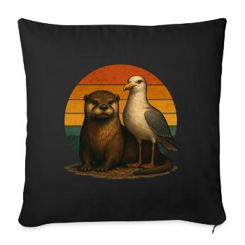 Otter Seagull Retro Animal Lovers - Sofa pillowcase 17,3'' x 17,3'' (45 x 45 cm) - black - Front
